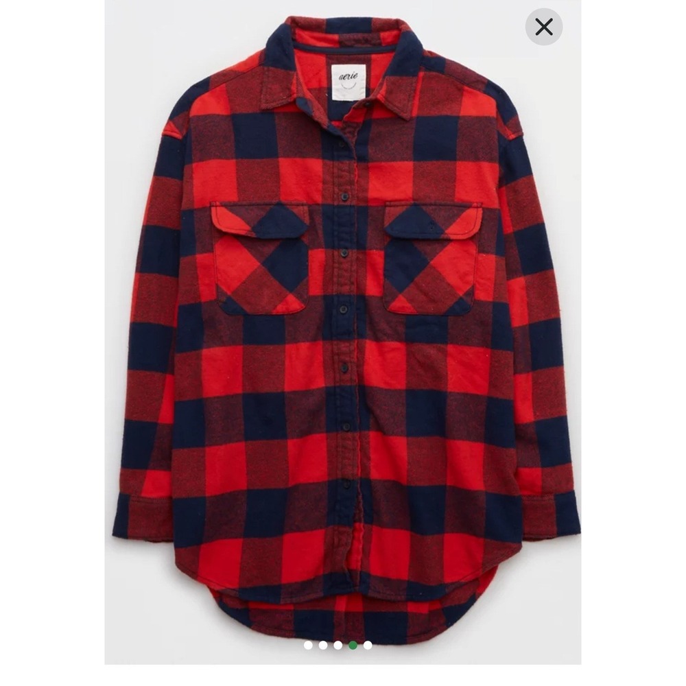 Aerie womens medium holiday red navy buffalo check lumber jane flannel shirt